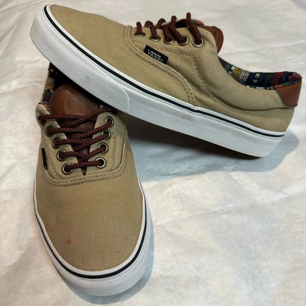 Vans Tan Canvas Sneakers with Brown Accents